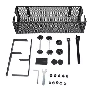 Подстольный лоток для укладки кабелей из углеродистой стали с круглыми боковыми отверстиями трапециевидной формы для настольного шнура чёрный