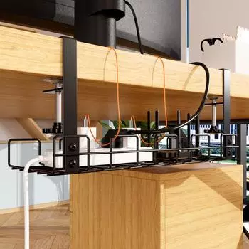 Подстольный стеллаж для хранения, металлический лоток для укладки кабелей, без перфорации, кухонные принадлежности для хранения, домашний офисный стол, органайзер для проводов чёрный