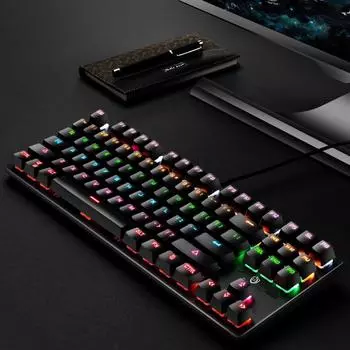 Подсвеченная клавиатура 87 клавиш игровая клавиатура с питанием от USB разнообразный световой эффект для чёрный