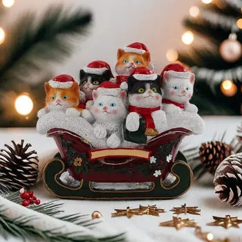 Подсвеченная рождественская статуэтка котенка, миниатюрное рождественское украшение ручной работы на стол 15.5x8.5x14.5cm