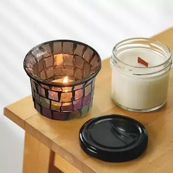 Подсвечник для чайной свечи, цветной прозрачный стеклянный подсвечник, мозаика, подсвечник для чайной свечи чёрный