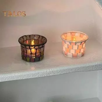 Подсвечник для чайной свечи, цветной прозрачный стеклянный подсвечник, мозаичный подсвечник для чайной свечи, центральный элемент стола, декор для дома и спальни чёрный