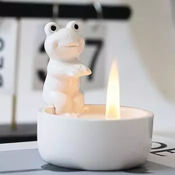 Подсвечник для чайной свечи, керамический подсвечник в виде лягушки, настольный декор, украшение в виде лягушки для журнального столика, каминной полки, кухонной стойки белый