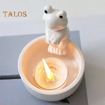 Подсвечник для чайной свечи, керамический подсвечник в виде лягушки, настольный декор, украшение в виде лягушки для журнального столика, каминной полки, кухонной стойки белый