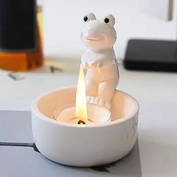 Подсвечник для чайной свечи, керамический подсвечник в виде лягушки, настольный декор, украшение в виде лягушки для журнального столика, каминной полки, кухонной стойки белый