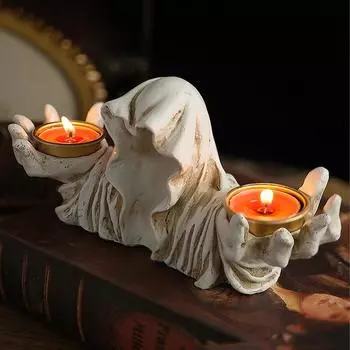 Подсвечник для чайной свечи с ужасом на Хэллоуин, готический подсвечник, украшение для дома, праздничного стола для вечеринки белый