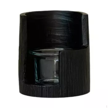 Подсвечник для чайной свечи, стеклянный дизайн, ветрозащитный, для использования и декора чёрный