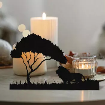 Подсвечник для чайной свечи в виде силуэта льва, настольный орнамент, декоративная черная подставка для столовой