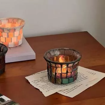 Подсвечник для чайных свечей Yousheng, цветной прозрачный стеклянный подсвечник, мозаичный подсвечник для чайных свечей, центральный элемент для стола, декор для дома и спальни чёрный