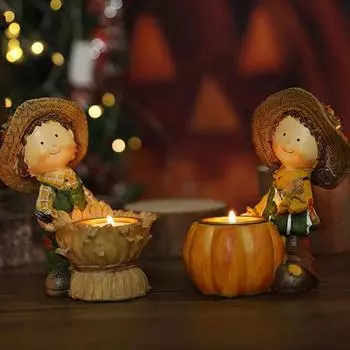 Подсвечник для детей в виде соломенной шляпы, тыква из смолы, девочка, мальчик, подставка для свечей, подсвечник, украшение Boy