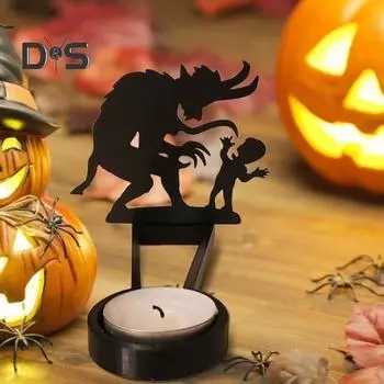 Подсвечник для Хэллоуина, металлический подсвечник для чайной свечи с пугающим силуэтом фигуры, жуткий призрак, отбрасывающий тень для чайной свечи, для внутреннего декора I
