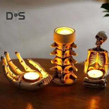 Подсвечник для Хэллоуина, смоляный скелет, рука, череп, позвоночник, подсвечник, подставка для свечи, домашний готический декор, жуткие товары для вечеринок B