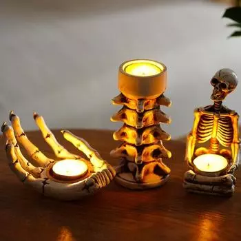 Подсвечник для Хэллоуина, смоляный скелет, рука, череп, позвоночник, подсвечник, подставка для свечи, домашний готический декор, жуткие товары для вечеринок B