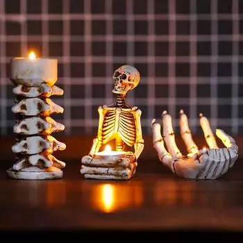 Подсвечник для Хэллоуина, смоляный скелет, рука, череп, позвоночник, подсвечник, подставка для свечи, домашний готический декор, жуткие товары для вечеринок B