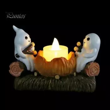 Подсвечник для костра на Хэллоуин, жуткий мультяшный призрак, подставка для свечей, подсвечник, центральный элемент, украшение для рабочего стола, орнамент оранжевый/белый