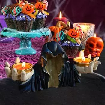 Подсвечник для призрака Хэллоуина, готический ароматизированный подсвечник для чайной свечи, украшение стола белый