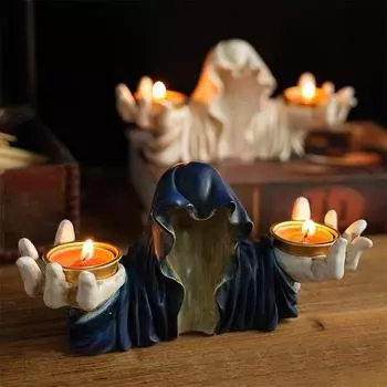 Подсвечник для призрака волшебника на Хэллоуин, готическая ароматическая свеча, подсвечник, украшение для стола белый