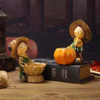 Подсвечник для ребенка в соломенной шляпе, тыква из смолы, девочка, мальчик, подставка для свечей, украшение для подсвечника на Хэллоуин, праздник урожая, День благодарения Boy