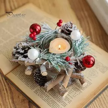 Подсвечник для рождественских свечей, искусственный подсвечник в виде заснеженной шишки, подсвечник для чайных свечей в деревенском стиле для домашнего декора, украшения стола на вечеринку A