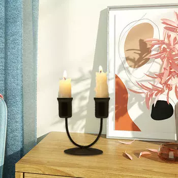 Подсвечник для столбовых свечей Декоративные подставки 2-х точечный железный орнаментный подсвечник Small Black