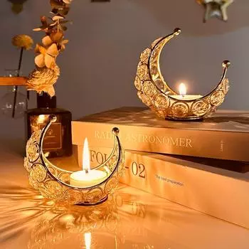 Подсвечник из хрусталя Moon Tea Light, подарки для пуджи, металлические фонарики, предметы ручной работы для домашнего декора