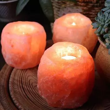 Подсвечник из кристаллической солиУкрашение для ароматерапииНатуральный минеральный соляной каменьРомантическое декоративное украшениеПодсвечник из соли 1pc красный