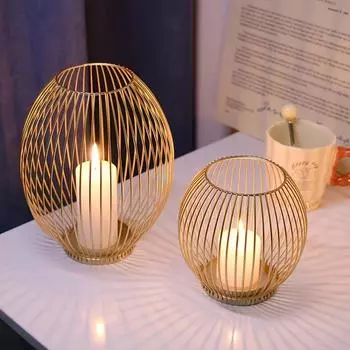 Подсвечник из полого железа Подсвечник Фонарь Геометрия центральная столешница Золотой журнальный столик Подсвечник в форме птичьей клетки