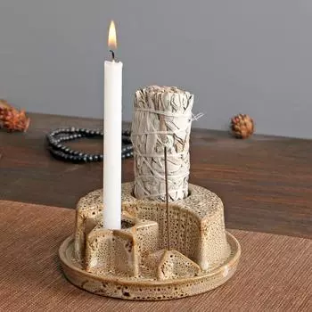 Подсвечник из шалфея, украшение, поднос из священного дерева, набор для чая из воска, атмосфера