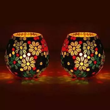 Подсвечник из стеклянной мозаики/Подсвечник для украшения дома, бара, ресторана, кафе, Набор из 2 штук