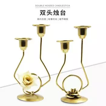 Подсвечник из золотистого железа с двумя головками, в европейском стиле, цветочное украшение, украшение для праздничного свадебного стола, подсвечник Raw Silk Flowers