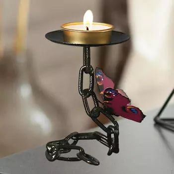 Подсвечник на цепочке для домашнего использования, железная подставка для стола, декор гостиной Pink Butterfly