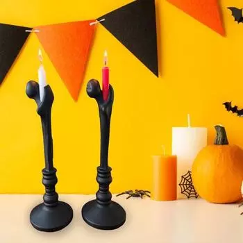 Подсвечник на Хэллоуин, подсвечник из человеческой кости, подставка для свечей, готический домашний декор стола для вечеринки на Хэллоуин чёрный