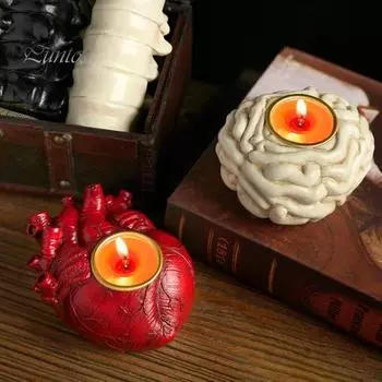 Подсвечник на Хэллоуин в виде готического сердца, мозга, позвоночника, смоляная подставка для свечей, ароматизированная свеча, подсвечник, украшение для стола B