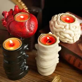 Подсвечник на Хэллоуин в виде готического сердца, мозга, позвоночника, смоляная подставка для свечей, ароматизированная свеча, подсвечник, украшение для стола A