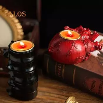 Подсвечник на Хэллоуин в виде готического сердца, мозга, позвоночника, смоляная подставка для свечей, ароматизированная свеча, подсвечник, украшение для стола B