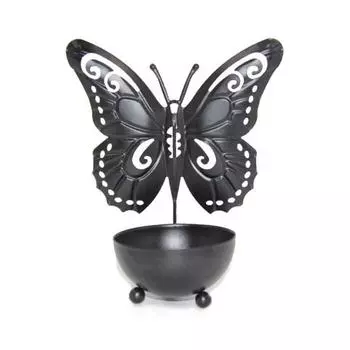 Подсвечник Полый декоративный дизайн чайной свечи Стабильная основа Романтический подсвечник Чашка Подсвечник Металлическая бабочка Кованая железная свеча чёрный