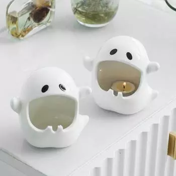 Подсвечник-призрак, керамический подсвечник для чайных свечей, многофункциональная пепельница-призрак, настольные украшения для домашнего декора на Хэллоуин белый