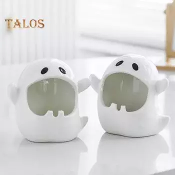 Подсвечник-призрак, керамический подсвечник для чайных свечей, многофункциональная пепельница-призрак, настольные украшения для домашнего декора на Хэллоуин белый