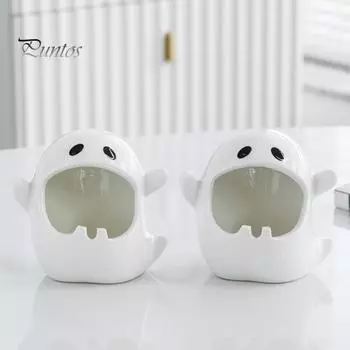 Подсвечник-призрак, керамический подсвечник для чайных свечей, многофункциональная пепельница-призрак, настольные украшения для домашнего декора на Хэллоуин белый