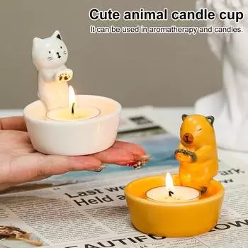 Подсвечник с изображением мультфильма, керамический подсвечник в виде котенка, подсвечник в виде капибары, настольный подсвечник для чайной свечи для декора гостиной и спальни жёлтый