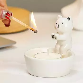 Подсвечник с изображением мультфильма, керамический подсвечник в виде котенка, подсвечник в виде капибары, настольный подсвечник для чайной свечи для гостиной жёлтый