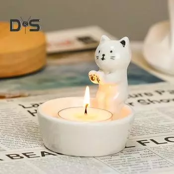 Подсвечник с изображением мультфильма, керамический подсвечник в виде котенка, подсвечник в виде капибары, настольный подсвечник для чайной свечи для декора гостиной и спальни белый