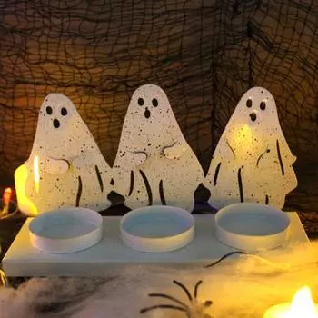 Подсвечник с привидениями на Хэллоуин, жуткий подсвечник с тремя привидениями, металлический подсвечник, украшение стола