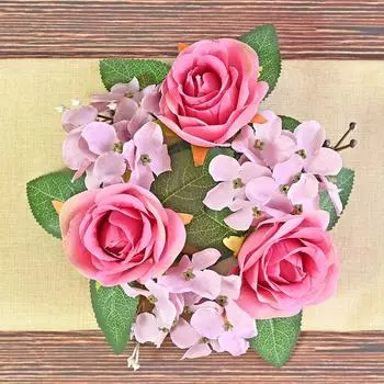 Подсвечник с розами и гортензиями, венок, украшение для спальни, имитация роз, свадебное украшение, атмосфера, венок, подсвечник розы красного