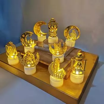 Подсвечник со звездой и луной, свеча, лампа, железная художественная батарея на батарейках, фонарь Ид Мубарак, праздничный декор для Рамадана B