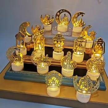 Подсвечник со звездой и луной, свеча, лампа, железная художественная батарея на батарейках, фонарь Ид Мубарак, праздничный декор для Рамадана B