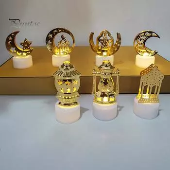 Подсвечник со звездой и луной, свеча, лампа, железная художественная батарея на батарейках, фонарь Ид Мубарак, праздничный декор для Рамадана B