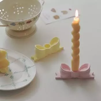 Подсвечник в форме банта из смолы, подставка для свечей в форме банта, длинный подсвечник-столб жёлтый