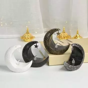 Подсвечник в форме звезды и луны, лампа для свечи EID, Рамадан Мубарак, подсвечник, подсвечник со светодиодной подсветкой, праздничное украшение античный серебряного