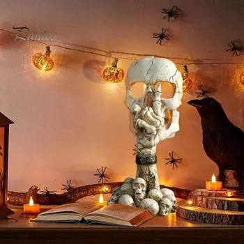 Подсвечник в виде черепа на Хэллоуин, готический, без слов, черно-белый, скелет, смоляная подставка для свечи, ароматизированная свеча, подсвечник, украшение для стола белый